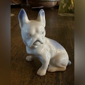 Vintage ceramic blue and white bull dog figurine made in Japan
